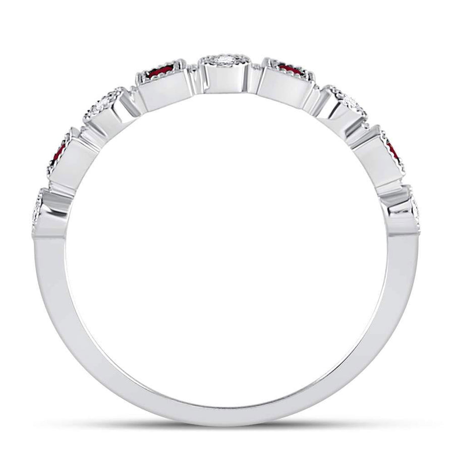 10kt White Gold Womens Princess Ruby Diamond Square Dot Milgrain Stackable Band Ring 1/8 Cttw