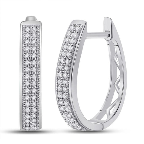 10kt White Gold Womens Round Diamond Double Row Hoop Earrings 1/5 Cttw