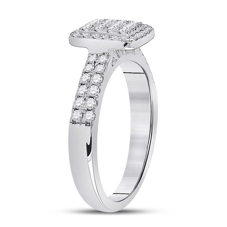 14kt White Gold Womens Round Diamond Rectangle Cluster Ring 1/2 Cttw