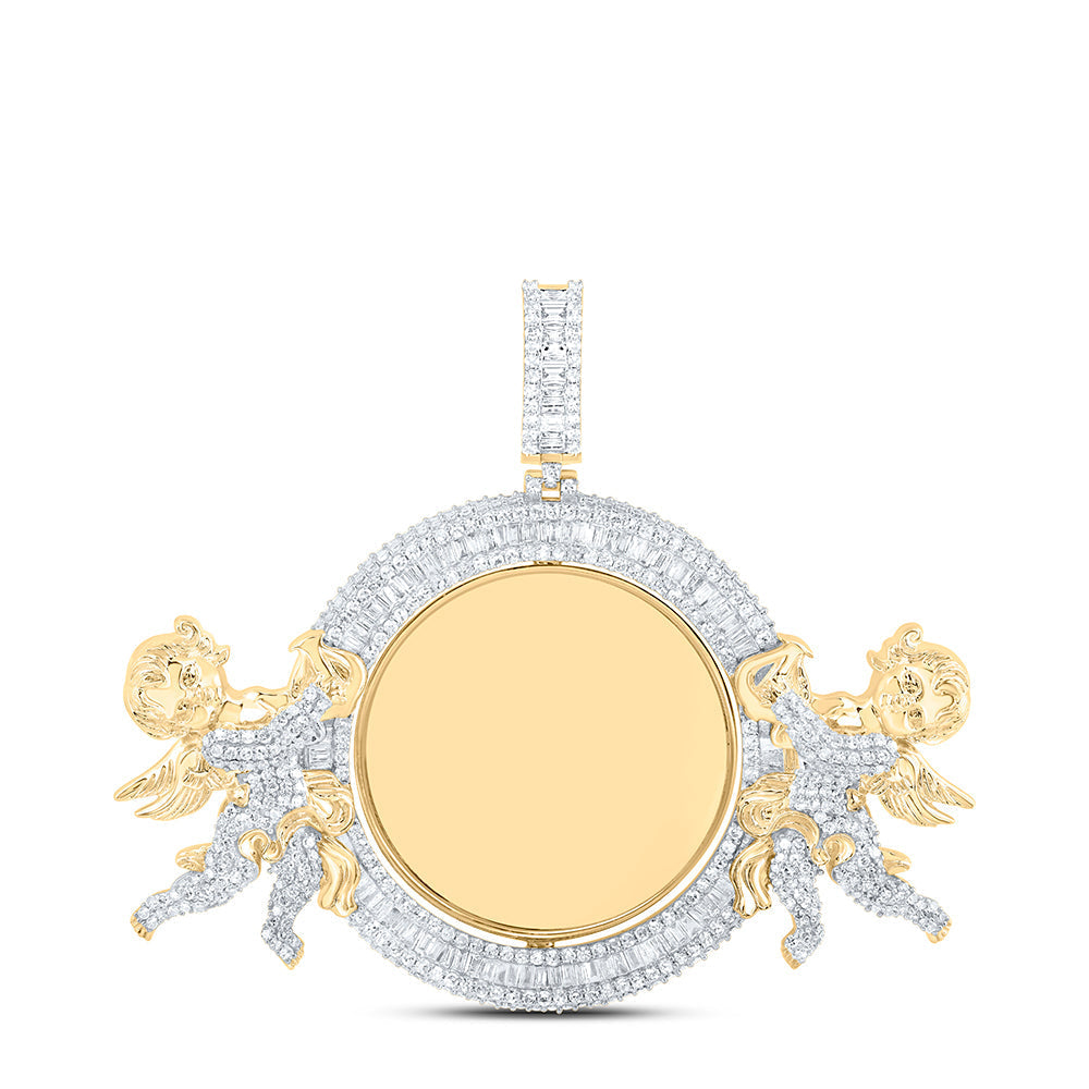 10kt Yellow Gold Mens Round Diamond Angel Memory Circle Charm Pendant 6 Cttw