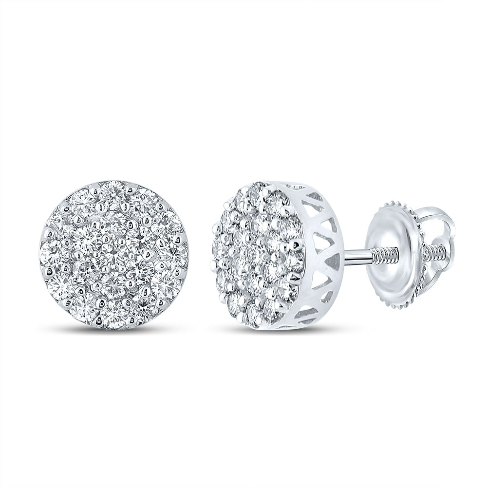 14kt White Gold Round Diamond Cluster Earrings 5/8 Cttw