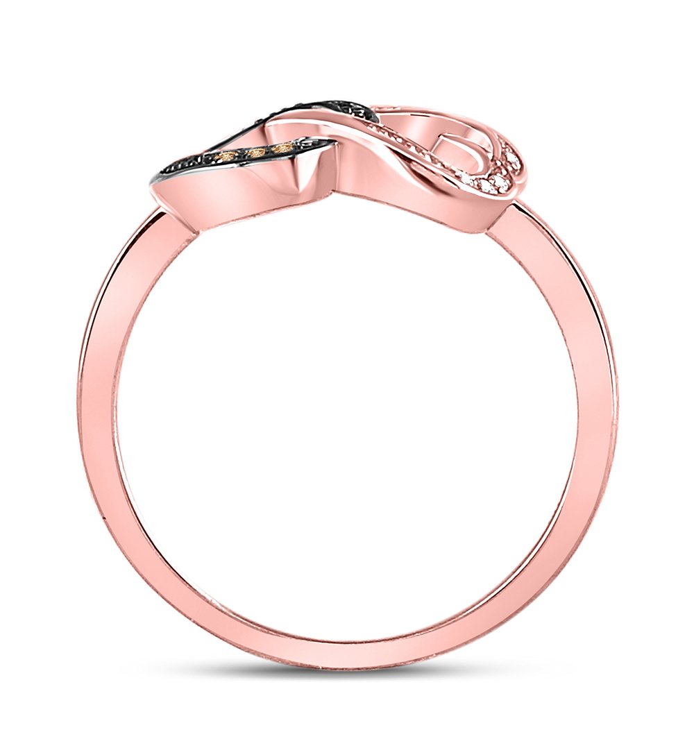 10kt Rose Gold Womens Round Brown Diamond Double Heart Ring 1/20 Cttw