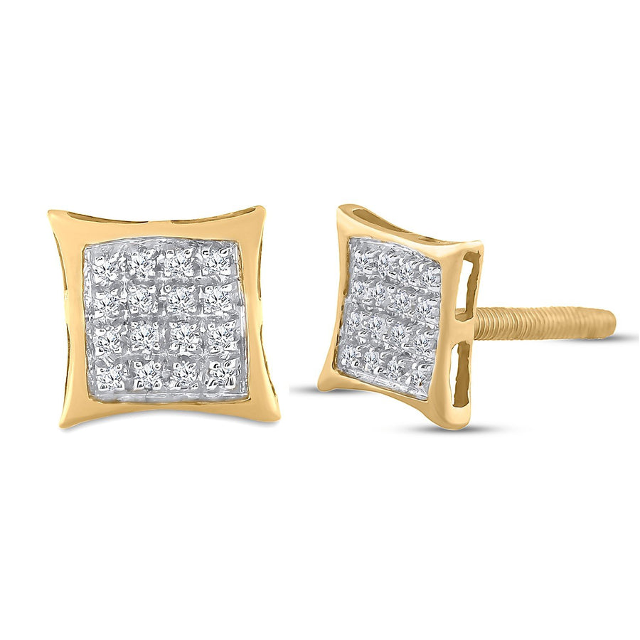 Yellow-tone Sterling Silver Womens Round Diamond Square Kite Earrings 1/10 Cttw