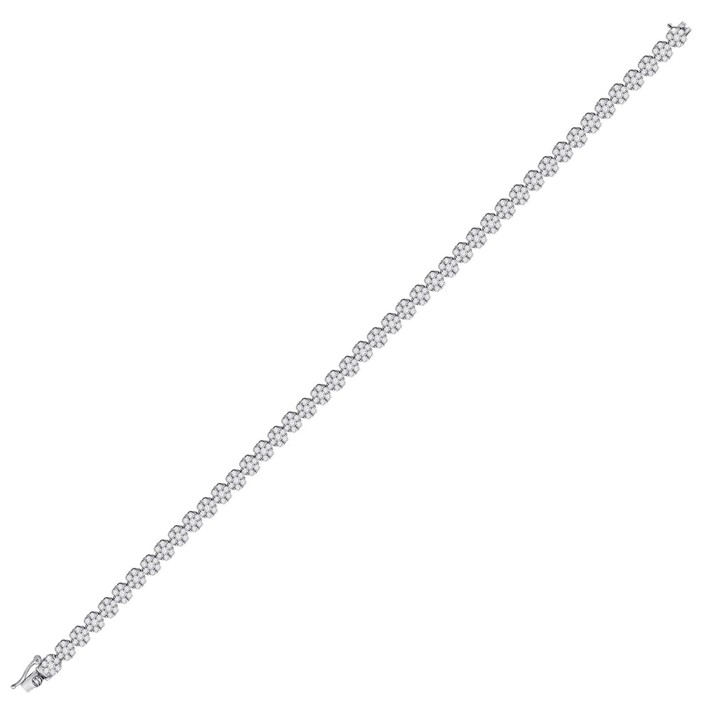 14kt White Gold Womens Round Diamond Flower Cluster Tennis Bracelet 4 Cttw