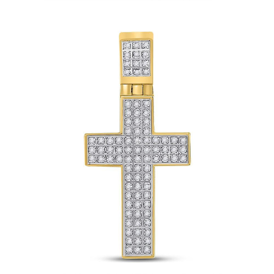 10kt Yellow Gold Mens Round Diamond Cross Charm Pendant 1/4 Cttw