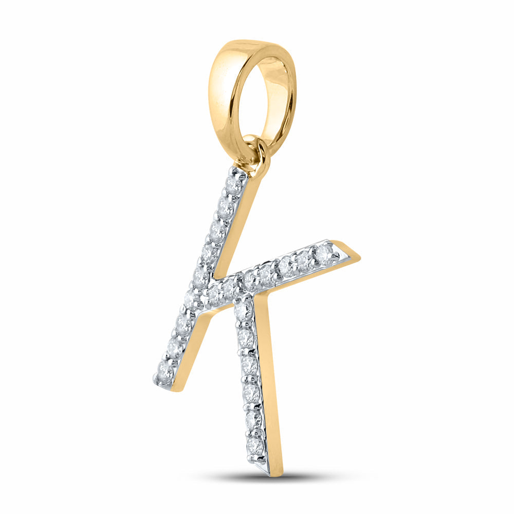 14kt Yellow Gold Womens Round Diamond K Initial Letter Pendant 1/6 Cttw
