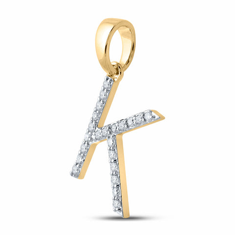 14kt Yellow Gold Womens Round Diamond K Initial Letter Pendant 1/6 Cttw