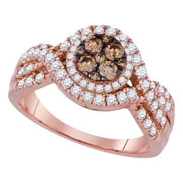 14kt Rose Gold Womens Round Brown Diamond Cluster Ring 1 Cttw