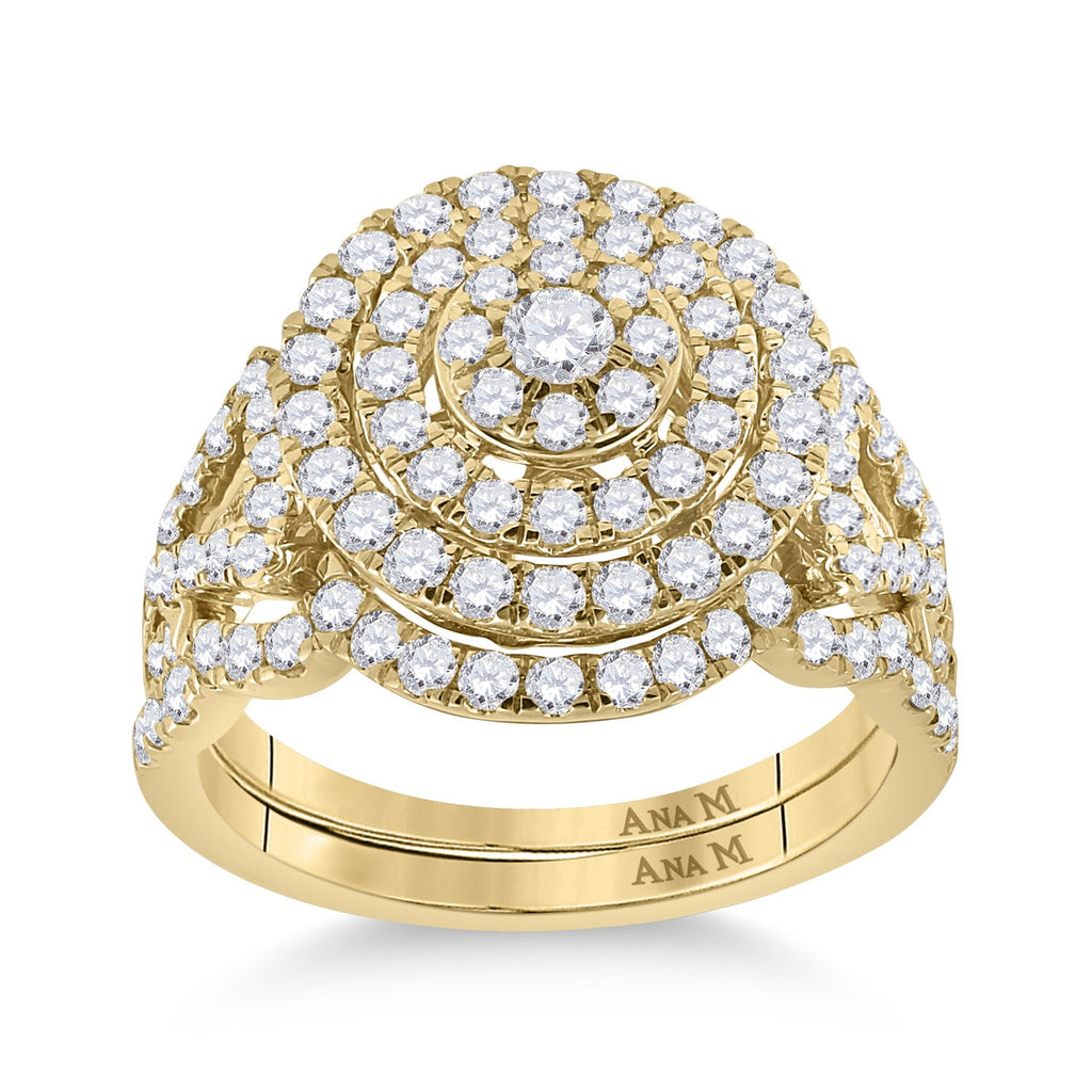 14kt Yellow Gold Round Diamond Bridal Wedding Ring Band Set 1-1/3 Cttw