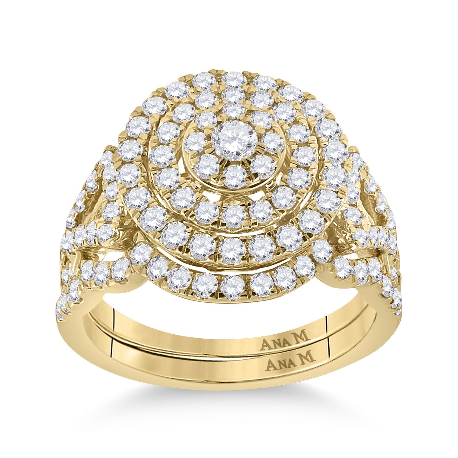 14kt Yellow Gold Round Diamond Bridal Wedding Ring Band Set 1-1/3 Cttw