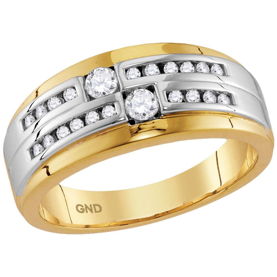 10kt Two-tone Gold Mens Round Diamond 2-stone Wedding Ring 1/2 Cttw