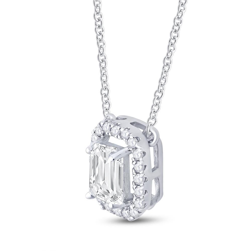 14kt White Gold Womens Emerald Diamond Solitaire Necklace 5/8 Cttw