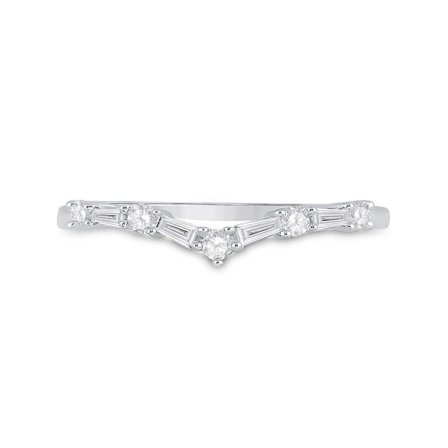 14kt White Gold Womens Baguette Diamond Chevron Band Ring 1/5 Cttw