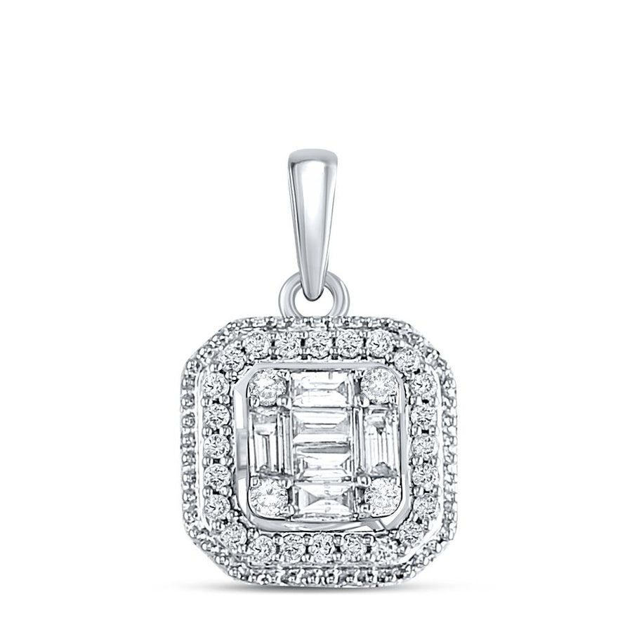 14kt White Gold Womens Baguette Diamond Fashion Cluster Pendant 1/4 Cttw