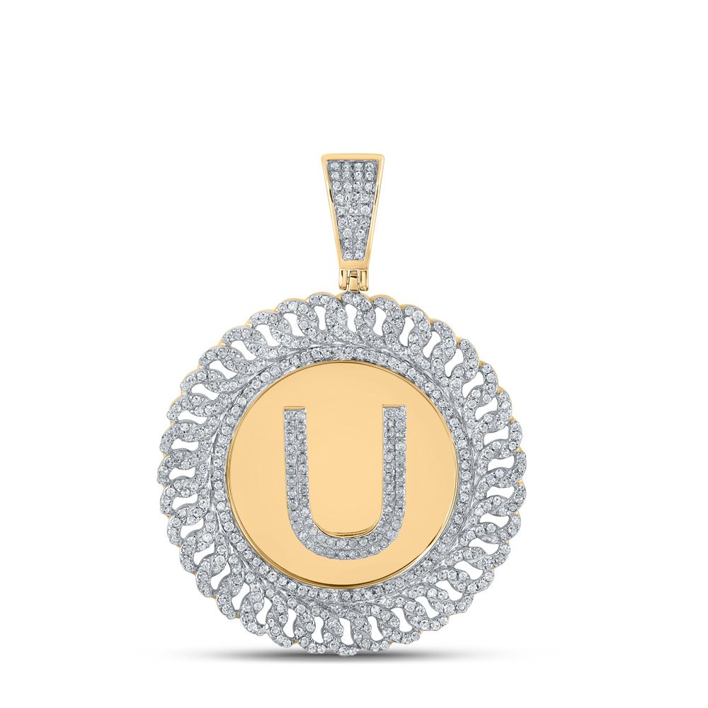 10kt Yellow Gold Mens Round Diamond Letter U Circle Charm Pendant 1-1/5 Cttw