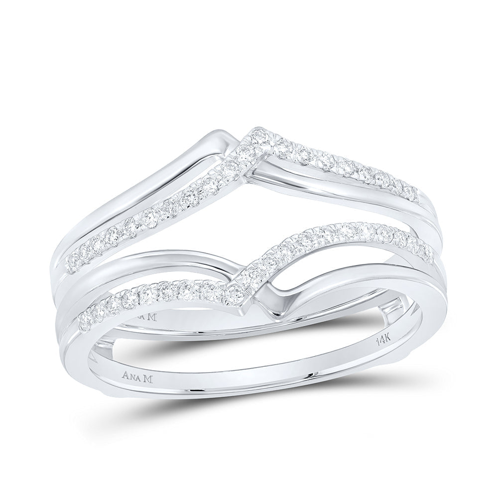 14kt White Gold Womens Round Diamond Pointed Ring Guard Wedding Enhancer Band 1/5 Cttw
