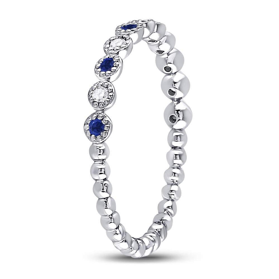 10kt White Gold Womens Round Blue Sapphire Diamond Beaded Dot Stackable Band Ring 1/6 Cttw