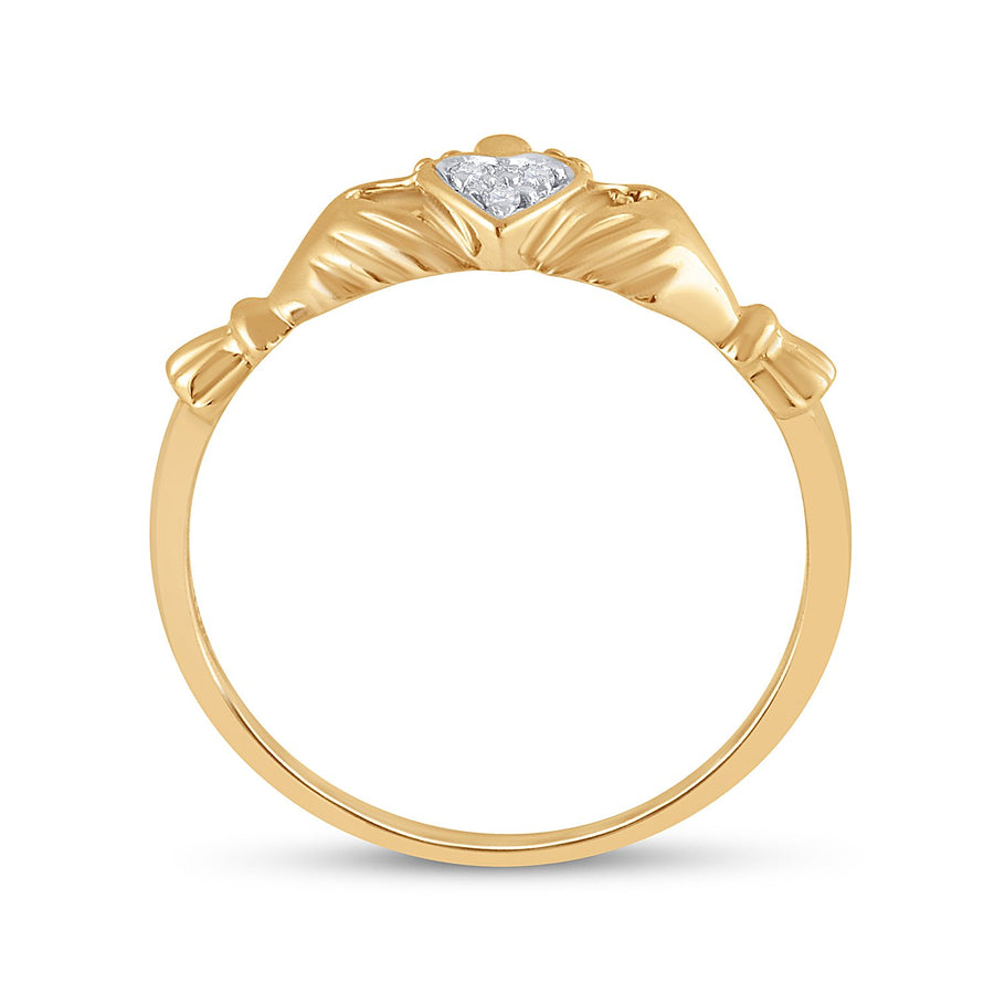 10kt Yellow Gold Womens Round Diamond Claddagh Heart Ring .02 Cttw