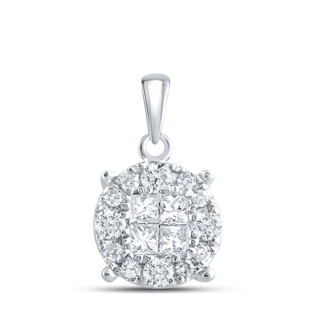 14kt White Gold Womens Princess Diamond Fashion Cluster Pendant 1/2 Cttw