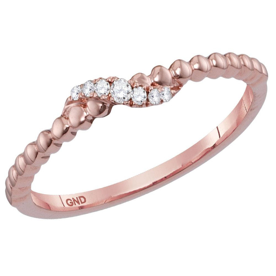 14kt Rose Gold Womens Round Diamond Crossover Stackable Band Ring 1/20 Cttw