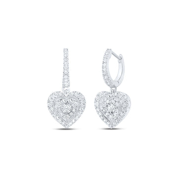 10kt White Gold Womens Round Diamond Heart Dangle Earrings 5/8 Cttw
