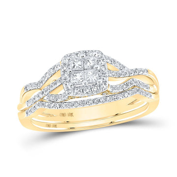 10kt Yellow Gold Princess Diamond Square Bridal Wedding Ring Band Set 1/2 Cttw