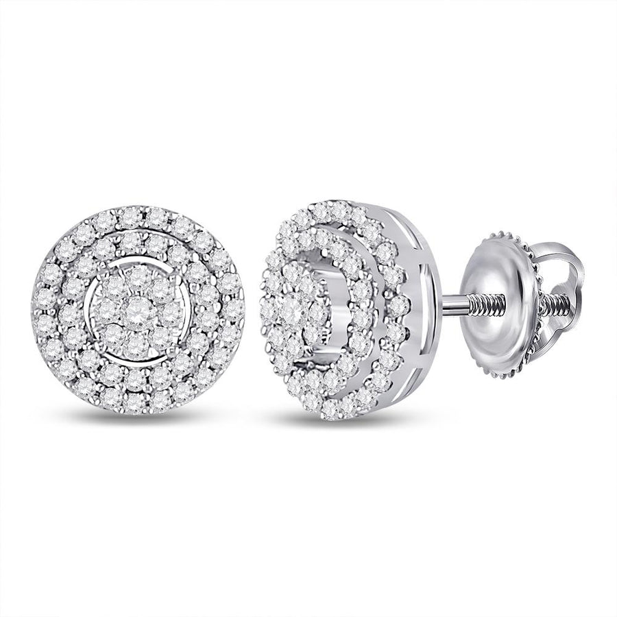 10kt White Gold Womens Round Diamond Circle Cluster Earrings 1/4 Cttw