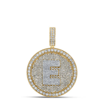 10kt Two-tone Gold Mens Round Diamond Letter E Circle Charm Pendant 4 Cttw