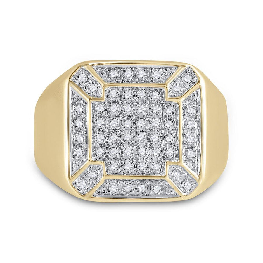 10kt Yellow Gold Mens Round Diamond Square Cluster Ring 1/3 Cttw