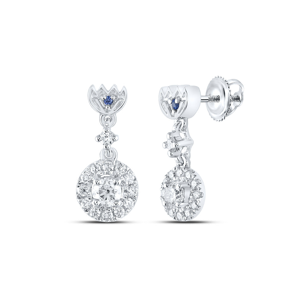 14kt White Gold Womens Round Diamond Dangle Earrings 1/2 Cttw