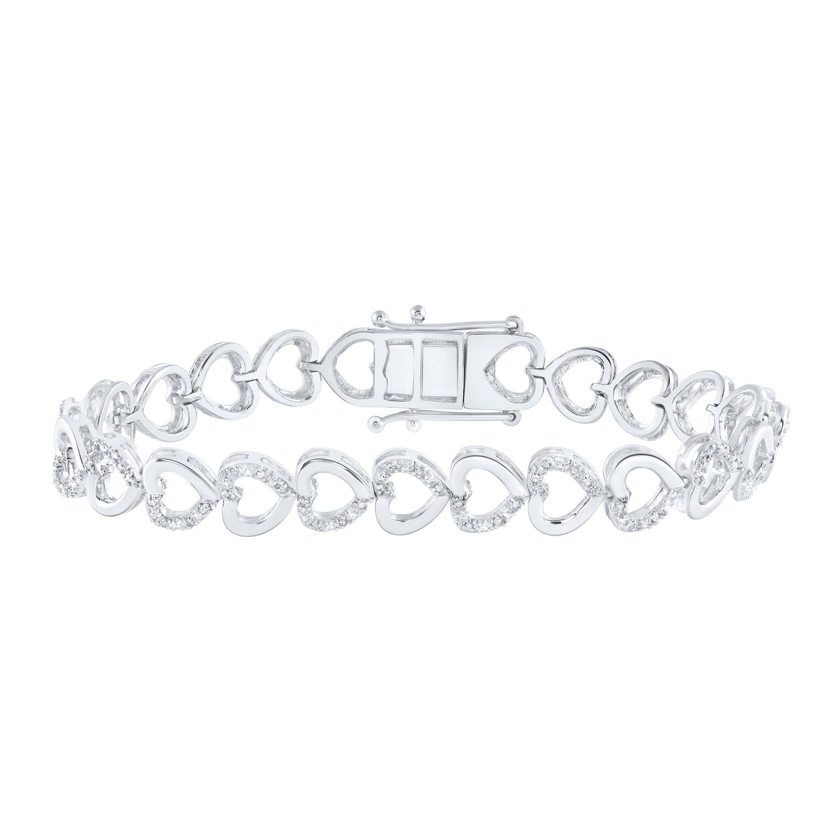 Sterling Silver Womens Round Diamond Heart Bracelet 1/4 Cttw