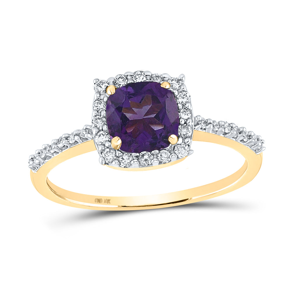 10kt Yellow Gold Womens Cushion Synthetic Amethyst Diamond Solitaire Ring 1 Cttw