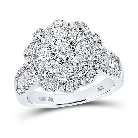 10kt White Gold Round Diamond Cluster Bridal Wedding Engagement Ring 1-5/8 Cttw