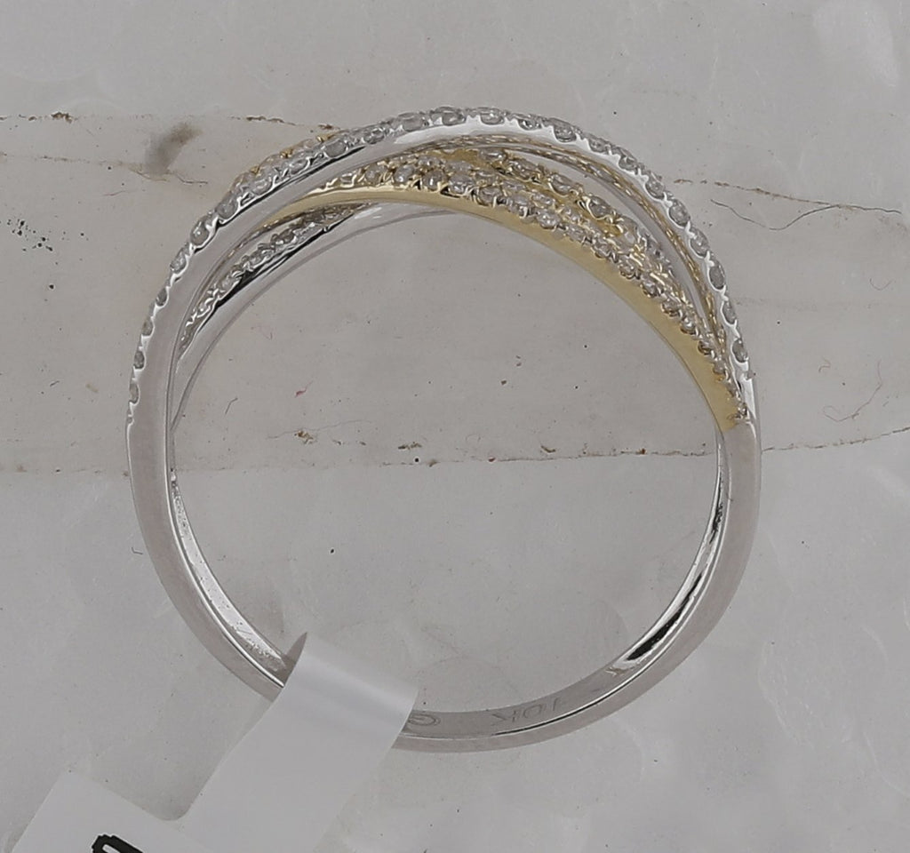 10kt Two-tone Gold Womens Round Diamond Crossover Band Ring 1/2 Cttw