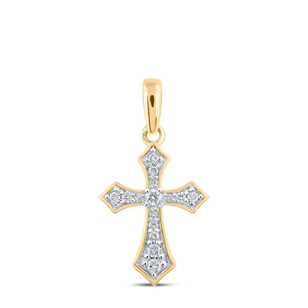 10kt Yellow Gold Womens Round Diamond Cross Pendant 1/8 Cttw