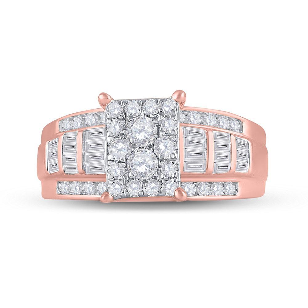 10kt Rose Gold Round Diamond Cluster Bridal Wedding Engagement Ring 7/8 Cttw