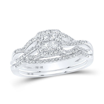 10kt White Gold Princess Diamond Square Bridal Wedding Ring Band Set 1/2 Cttw