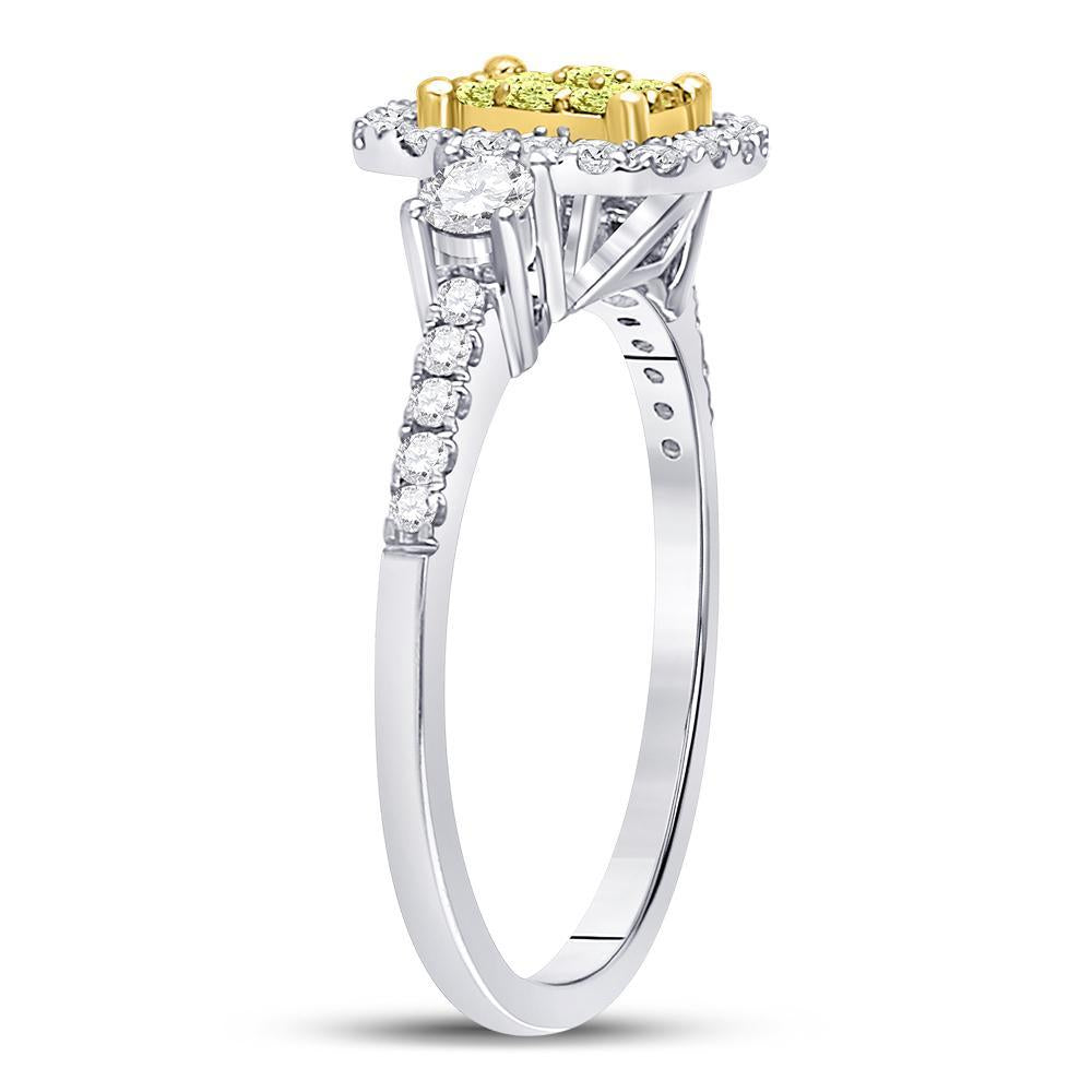 14kt White Gold Womens Round Yellow Diamond Square Frame Cluster Ring 5/8 Cttw