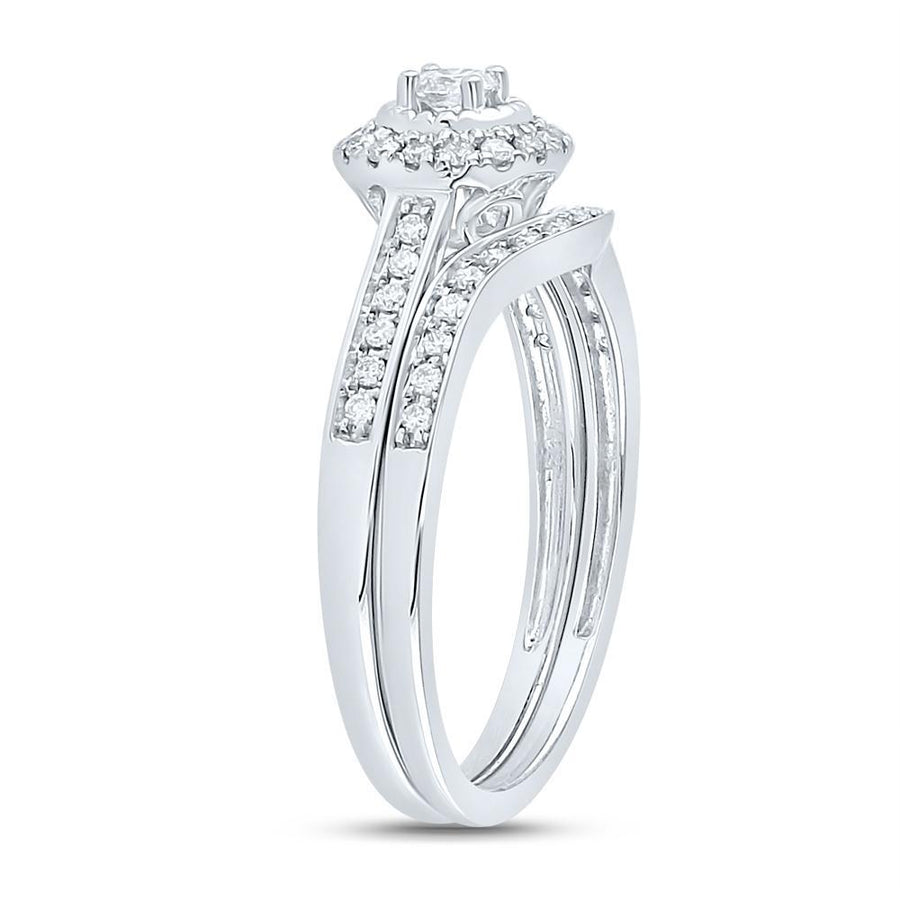 10kt White Gold Round Diamond Halo Bridal Wedding Ring Band Set 1/3 Cttw