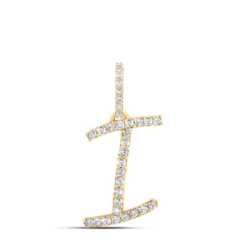 10kt Yellow Gold Womens Round Diamond I Initial Letter Pendant 1/8 Cttw