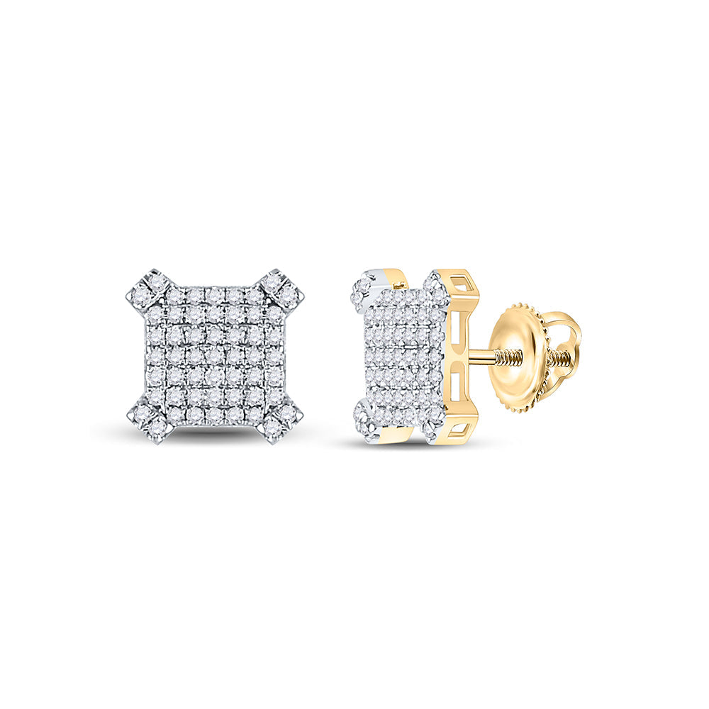 14kt Yellow Gold Round Diamond Square Earrings 1/3 Cttw