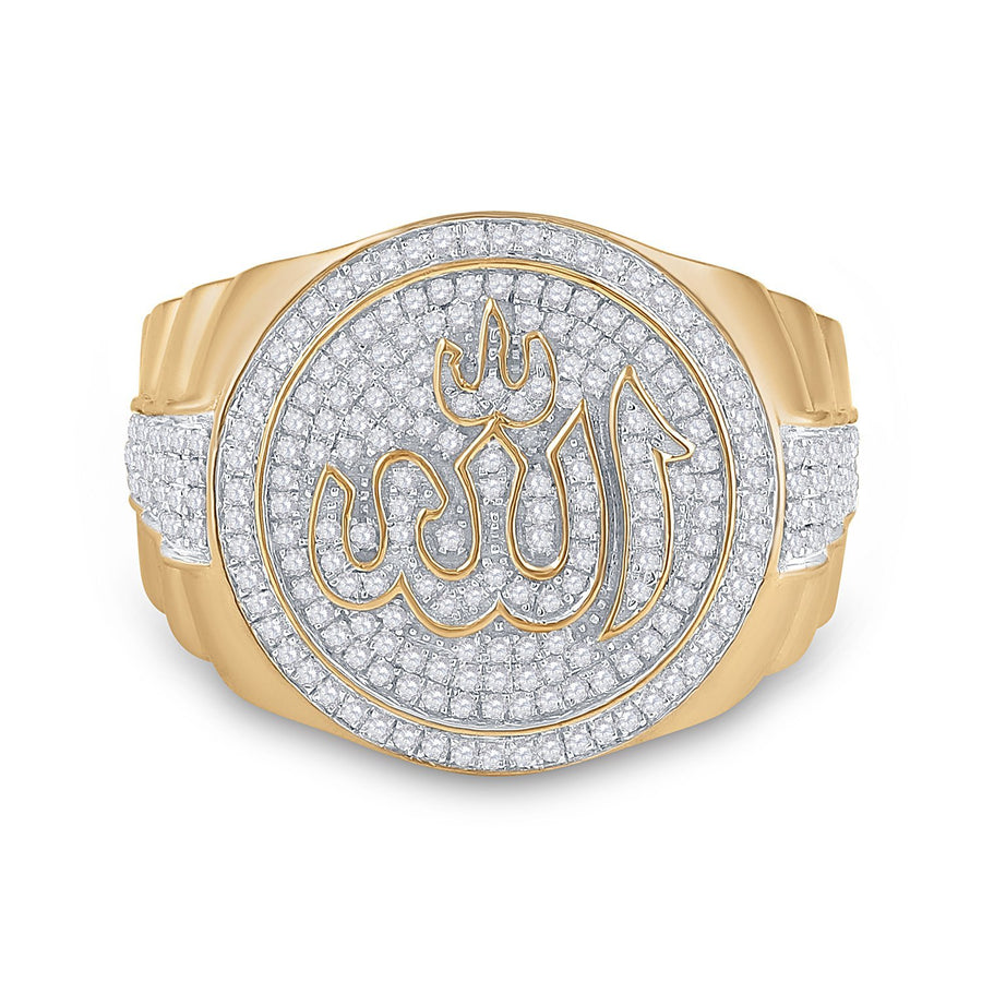 10kt Yellow Gold Mens Round Diamond Allah Islam Circle Ring 3/4 Cttw