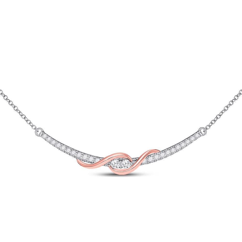 14kt Two-tone Gold Womens Round Diamond Curved Bar 2-stone Necklace 1/2 Cttw