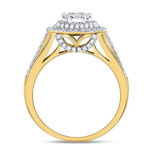 10kt Yellow Gold Round Diamond Cluster Bridal Wedding Ring Band Set 7/8 Cttw