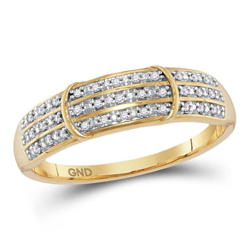 10kt Yellow Gold Womens Round Diamond Simple Striped Band Ring 1/10 Cttw