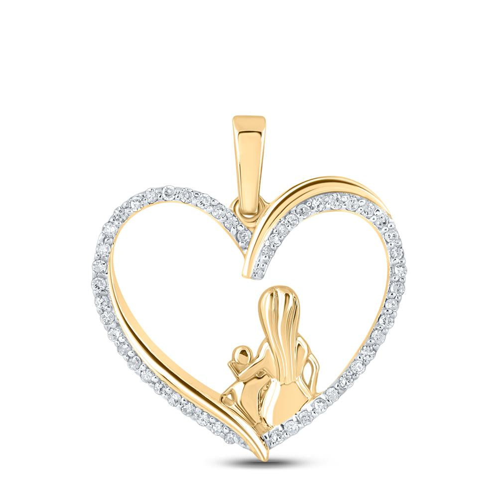 10kt Yellow Gold Womens Round Diamond Heart Child Mom Pendant 1/5 Cttw