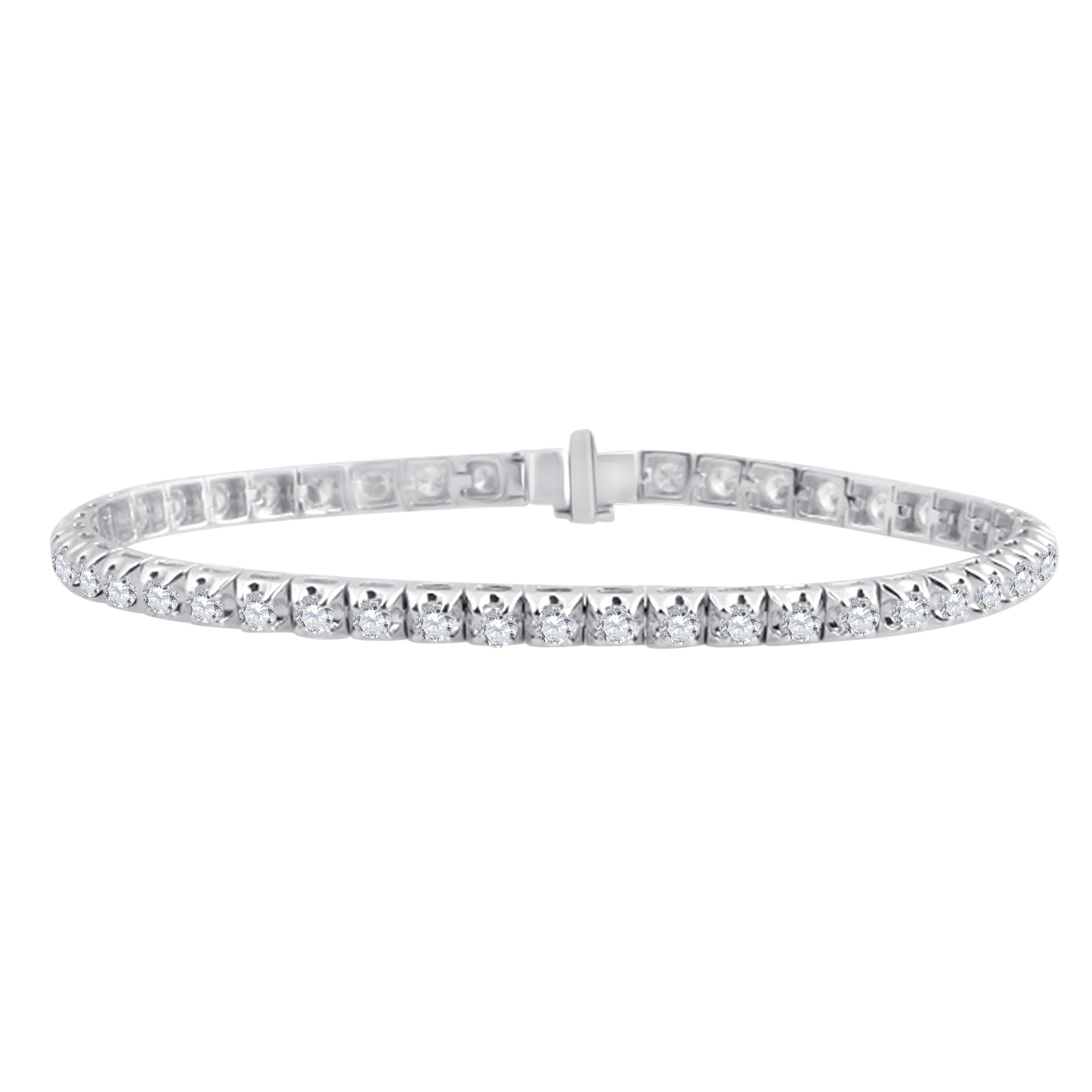 14kt White Gold Womens Round Diamond Tennis Bracelet 3 Cttw