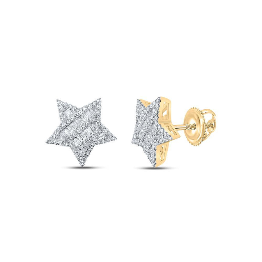 10kt Yellow Gold Womens Baguette Diamond Star Earrings 1/2 Cttw
