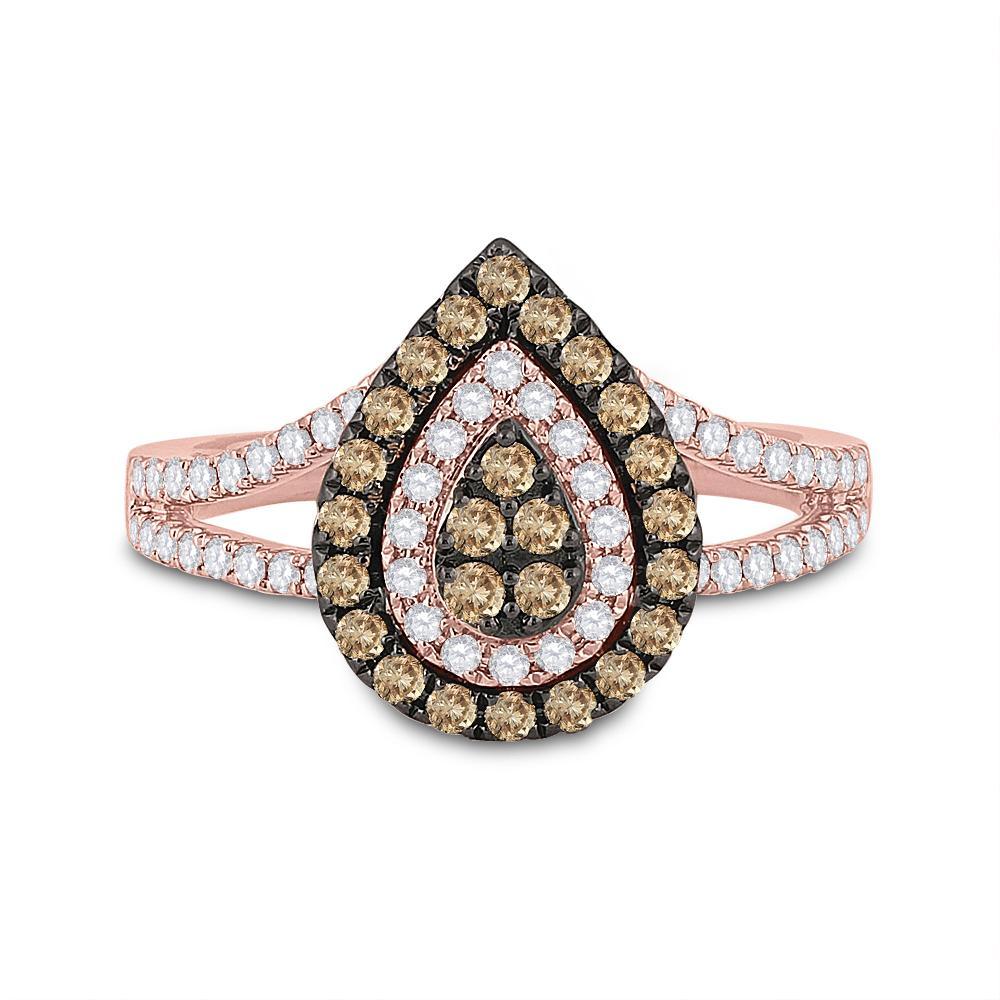14kt Rose Gold Womens Round Brown Diamond Teardrop Ring 3/4 Cttw