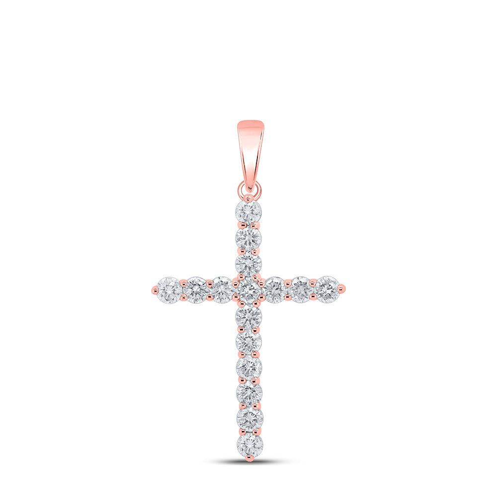 10kt Rose Gold Womens Round Diamond Cross Pendant 2 Cttw